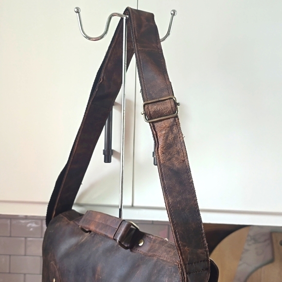 Ruck Sack / Bag Brown Distressed Unisex Leather Career Acadamia College Sz.Lg - Picture 5 of 11